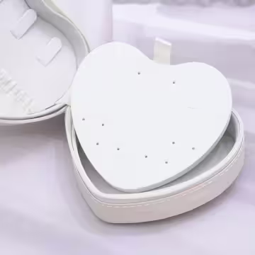 愛心雙層皮革×拉鍊飾品盒×白色