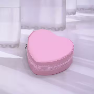 愛心雙層皮革×拉鍊飾品盒×粉紅