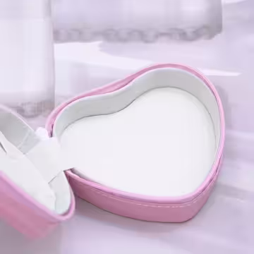 愛心雙層皮革×拉鍊飾品盒×粉紅