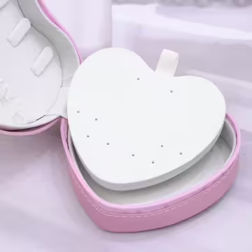 愛心雙層皮革×拉鍊飾品盒×粉紅