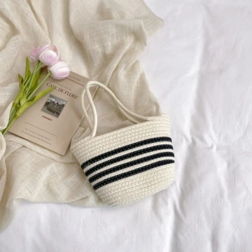黑線條棉繩編×手提袋×白色.avif