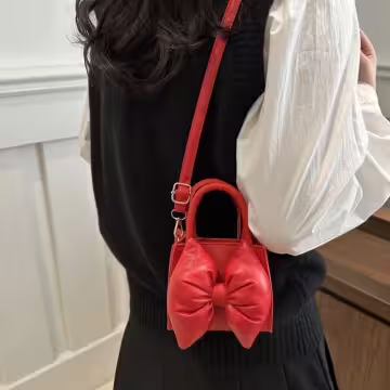 澎澎蝴蝶結小廢包×斜背包×紅色