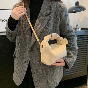 皺折提把毛絨小包方×斜背包×卡其.avif