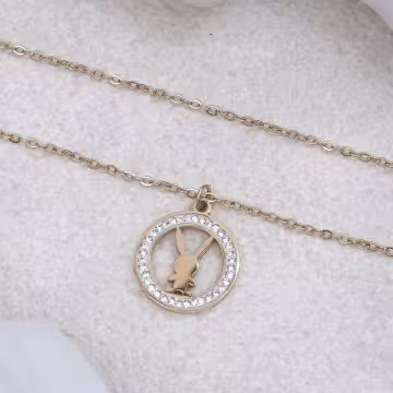 316鋼飾×晶鑽小兔×鎖骨項鍊×金色