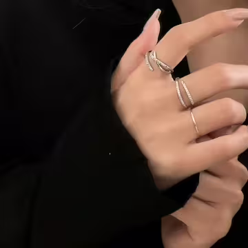 線條晶鑽指環×三套件戒指組×銀色