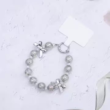 輕奢水晶球蝴蝶結×手機腕帶掛繩×銀色