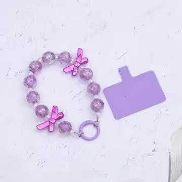 輕奢水晶球蝴蝶結×手機腕帶掛繩×紫色