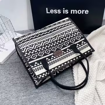 民族風線條圖騰印花×手提袋×黑色