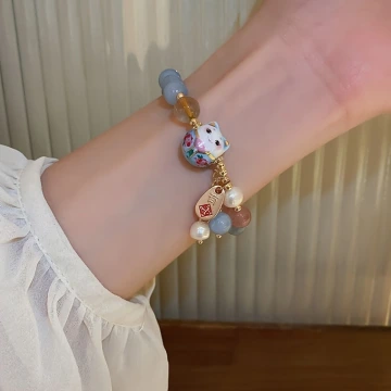水藍有福御守貓×固定式串珠手鍊.avif