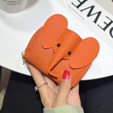 大象荔枝紋皮革×風琴卡夾×橘色.avif