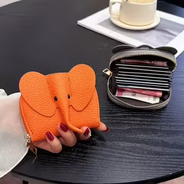 大象荔枝紋皮革×風琴卡夾×橘色