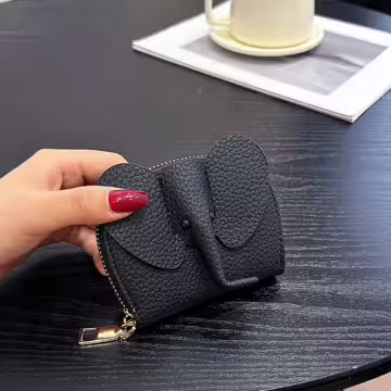 大象荔枝紋皮革×風琴卡夾×黑色