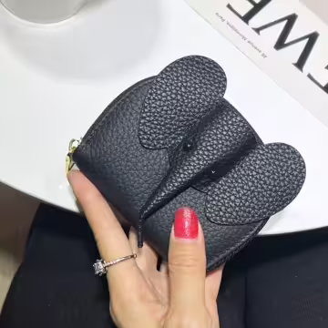 大象荔枝紋皮革×風琴卡夾×黑色