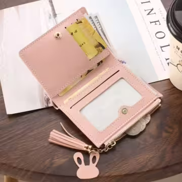 菱紋壓線×對折拉鍊短皮夾×黑色