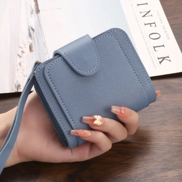 簡約皮革×翻頁三層短皮夾×藍色.avif