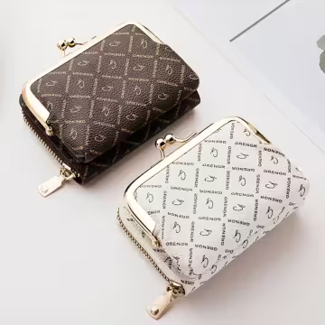 印花零錢口金包×雙層可拆×風琴卡夾×棕咖