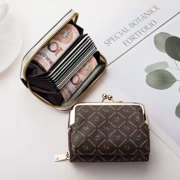 印花零錢口金包×雙層可拆×風琴卡夾×棕咖