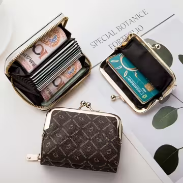 印花零錢口金包×雙層可拆×風琴卡夾×棕咖