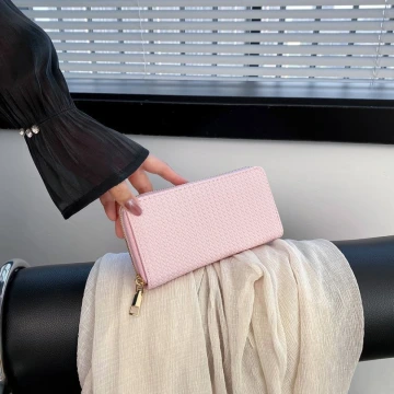 細編交織紋×拉鍊長皮夾×粉紅.avif