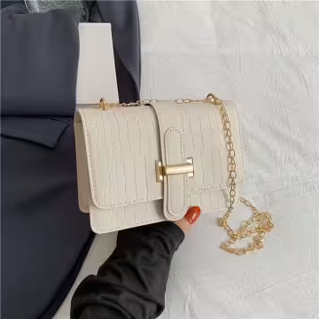 鱷魚石紋經典H扣×斜背包×白色