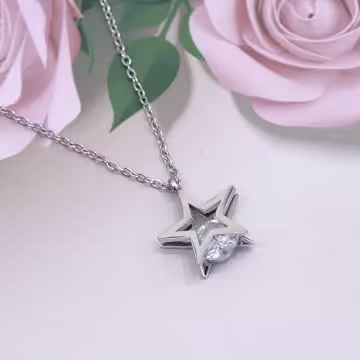 316鋼飾×靈動五芒星×鎖骨項鍊×銀色
