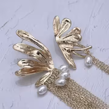 蝴蝶花珍珠流蘇簾×吊墜耳環