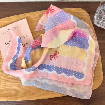 彩虹條紋小花×絲巾×四角頭巾