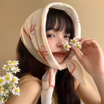 淡橘蝴蝶結×絲巾×四角頭巾