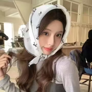 黑白網紗蝴蝶結×絲巾×四角頭巾