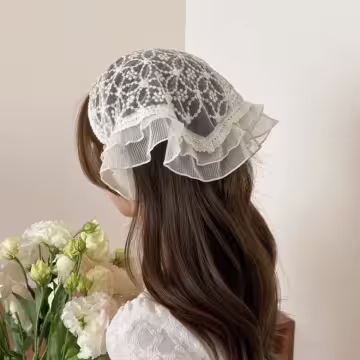 蕾絲花朵裙擺花邊×三角頭巾
