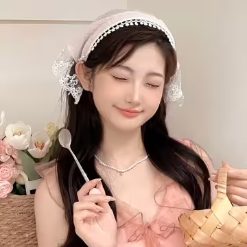 蕾絲頭巾造型×髮箍×共二色