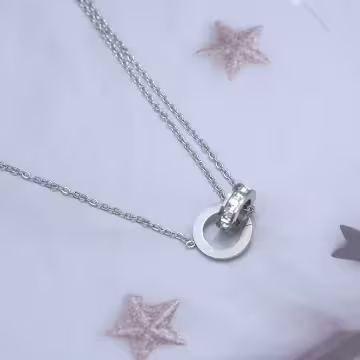 316鋼飾×雙環晶鑽×手鍊×銀色