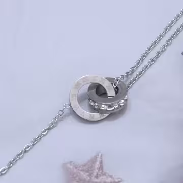 316鋼飾×雙環晶鑽×手鍊×銀色