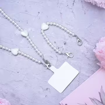 白珍珠小愛心&times;兩用手機繩&times;斜背繩&times;掌上提繩