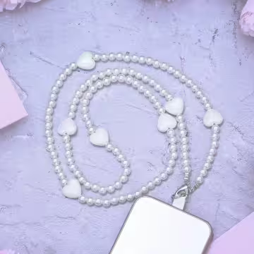 白珍珠小愛心&times;兩用手機繩&times;斜背繩&times;掌上提繩