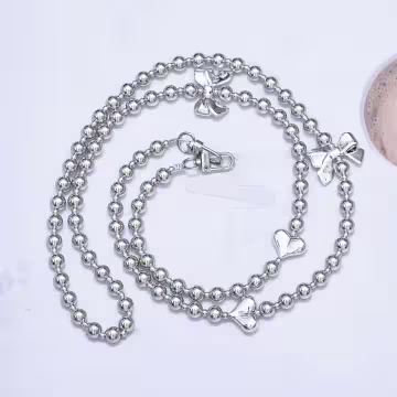 銀色愛心蝴蝶結&times;手機斜背雙勾掛繩