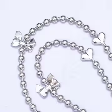 銀色愛心蝴蝶結&times;手機斜背雙勾掛繩