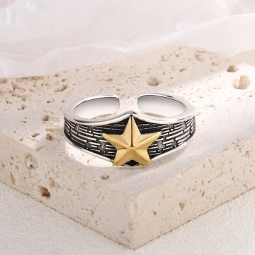 美式×復古×網紋×五角金星×開口戒指.avif