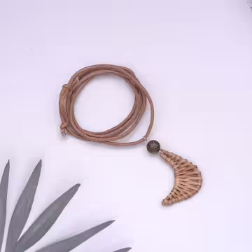 藤編月牙×蠟繩×可調節長項鍊×共二色