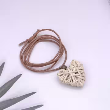 藤編愛心×蠟繩×可調節長項鍊
