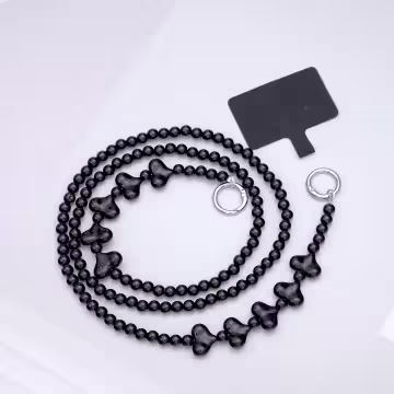 黑色愛心串串&times;手機斜背雙勾掛繩