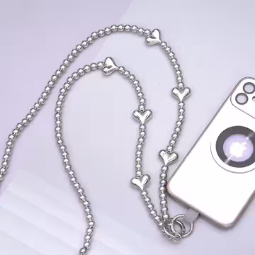 銀色小愛心&times;手機斜背雙勾掛繩