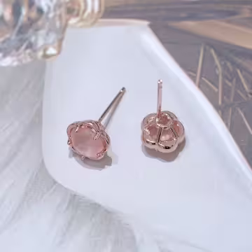 貓眼粉紅桃花×耳環