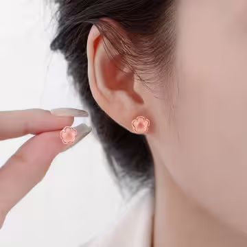 貓眼粉紅桃花×耳環