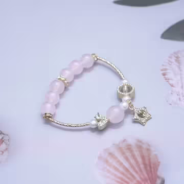 愛心星星粉珠彎管×固定式串珠手鍊