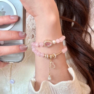 粉紅雙層福蘆×固定式串珠手鍊.avif