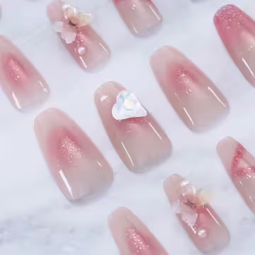 閃粉愛心月蝶亮面&times;穿戴式手指甲片&times;二十四入