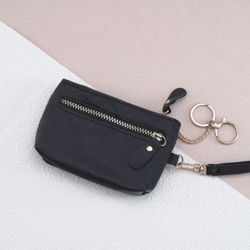 皮革多層鑰匙扣×手拿零錢包×黑色.avif