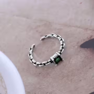 925銀飾&times;方型綠鑽鍊條&times;開口戒指