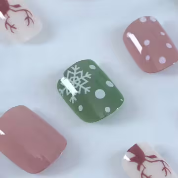 紅綠聖誕小鹿亮面×穿戴式手指甲片×二十四入